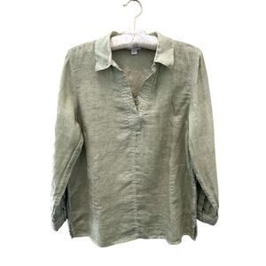J.JILL Love Linen Green Tunic Top 100% Linen V-Neck Relaxed Fit | Petite Small